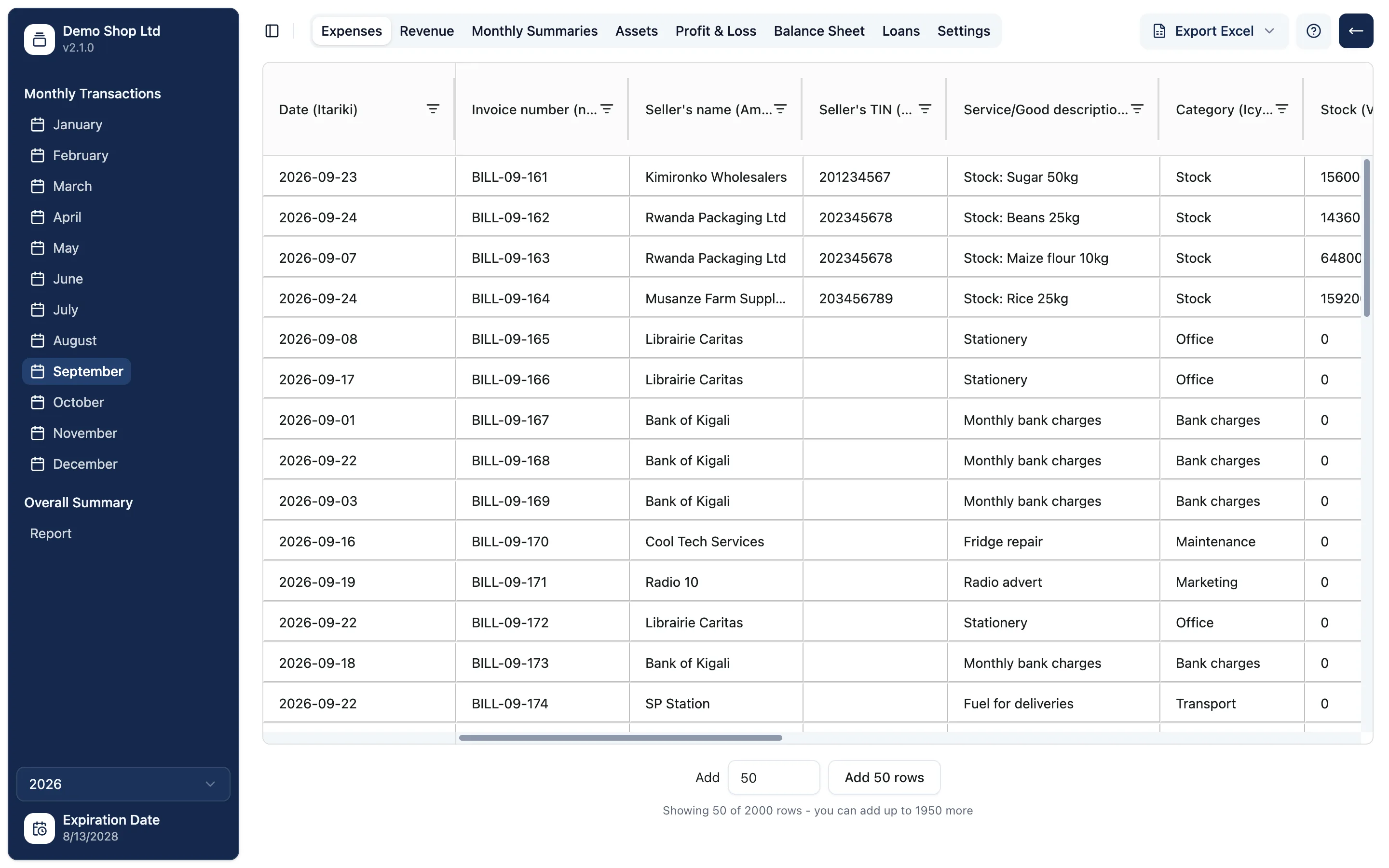 Recording expenses in Ingabebooks, with seller, TIN, category and payment